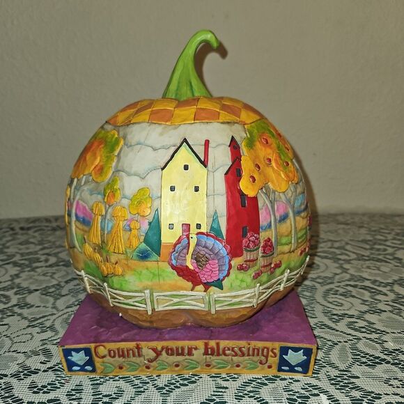 Jim Shore Colorful Autumn Pumpkin Figurine - Picture 2 of 6